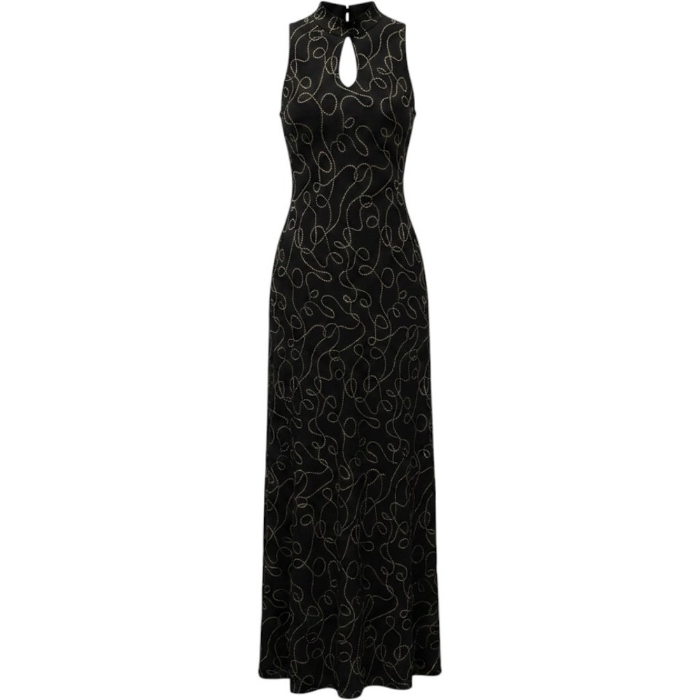 VTG 90s Ronni Nicole by Ouida Glitter~Whimsigoth Mock Neck Maxi Dress~14~Black